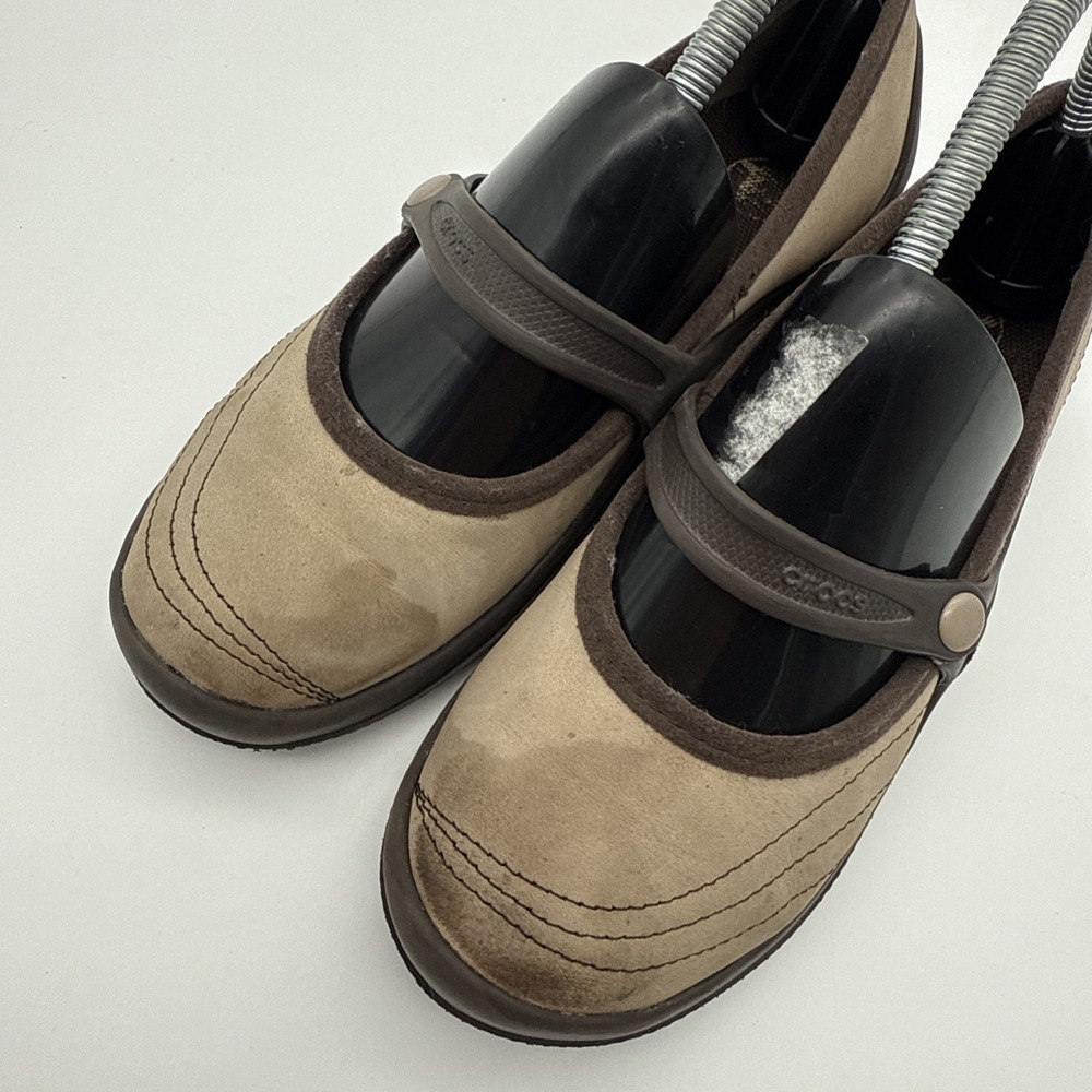 CROCS Mary Jane Flat Ballerina Walking Shoes Womens Sz 6 Espresso Nubuck - Picture 8 of 15